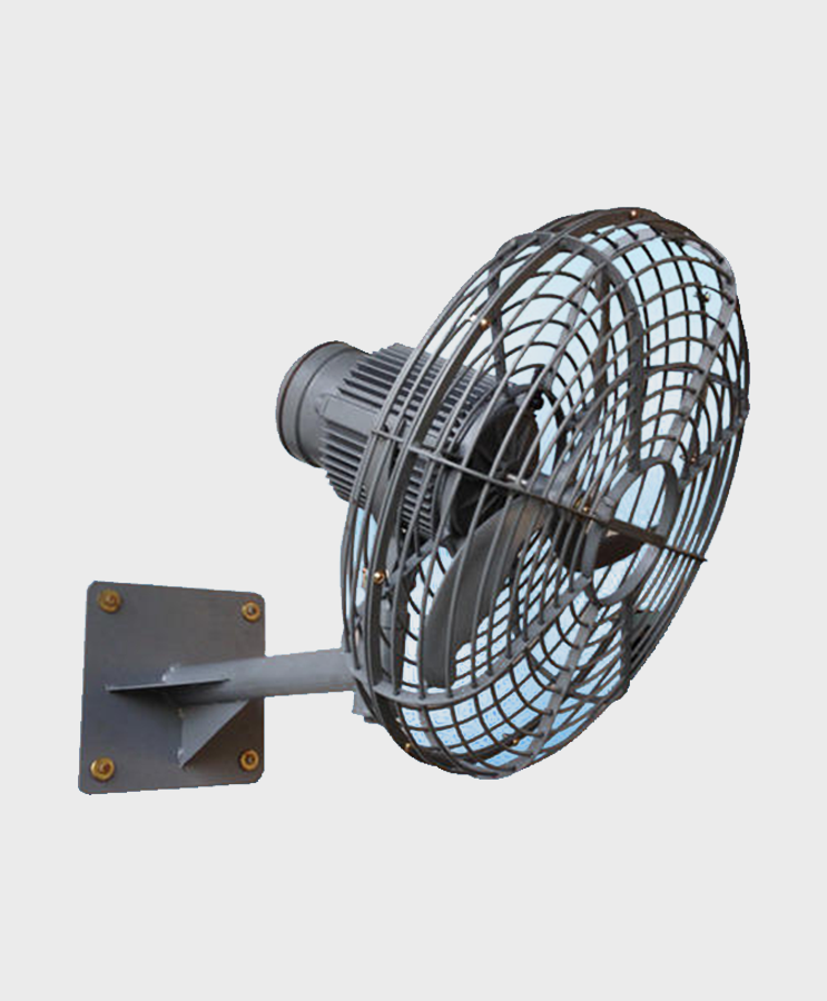 High definition Image of a grey colored wall-mounted fan